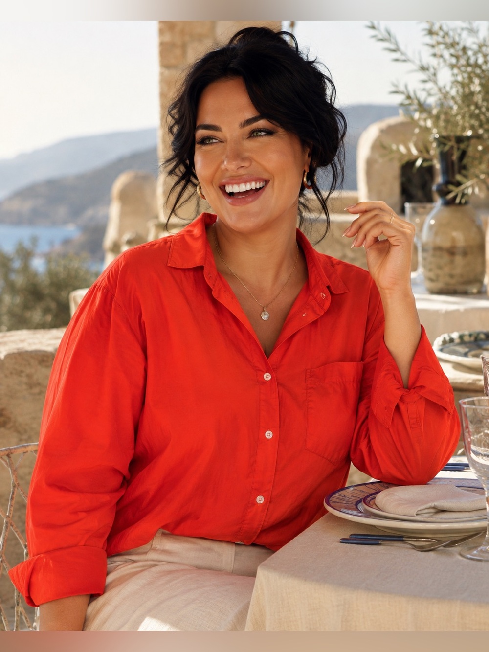 🍓H&M Vibrant Red-Orange Button-Down Shirt